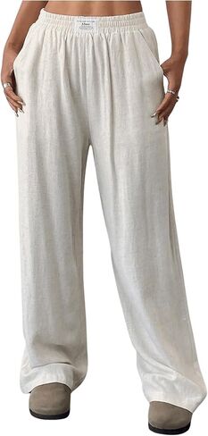 Floerns Girl's Baggy Wide Leg Sweatpants Elastic Waist Loose Track Pants with Pockets in Kuwait