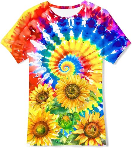 SunFoucs Girls Kids Shirts Size 5-12 Tie Dye Casual Tshirt Short Sleeve Crewneck Tee Top in Saudi Arabia
