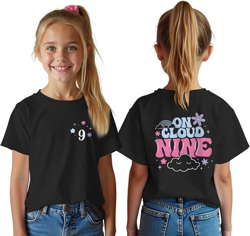 9th Birthday Shirt Girl On Cloud Nine Graphic Tee 9 Year Old Birthday Party T-Shirt Girl Summer Short Sleeve Top in Saudi Arabia