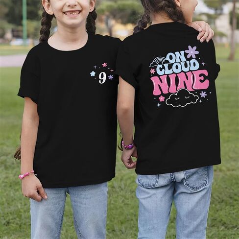 9th Birthday Shirt Girl On Cloud Nine Graphic Tee 9 Year Old Birthday Party T-Shirt Girl Summer Short Sleeve Top in Saudi Arabia