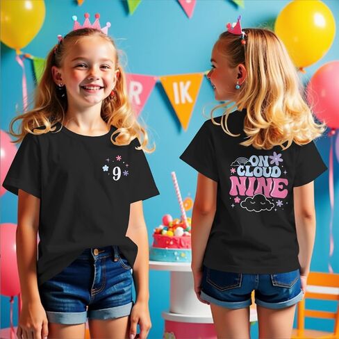 9th Birthday Shirt Girl On Cloud Nine Graphic Tee 9 Year Old Birthday Party T-Shirt Girl Summer Short Sleeve Top in Saudi Arabia