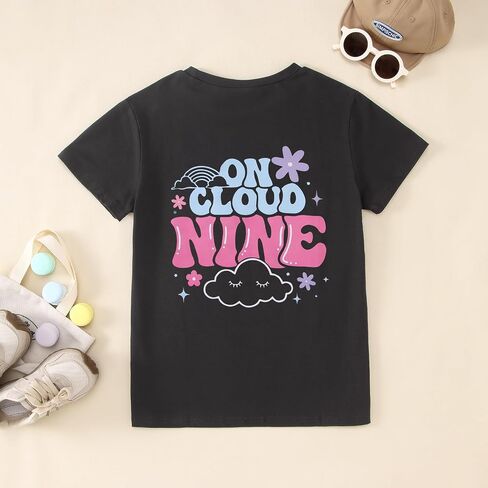 9th Birthday Shirt Girl On Cloud Nine Graphic Tee 9 Year Old Birthday Party T-Shirt Girl Summer Short Sleeve Top in Saudi Arabia