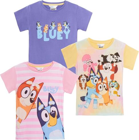 Bluey Girls 3 Pack T-Shirts for Kids Multipack Tees 100% Cotton Puppy Bingo Dress Up in Kuwait