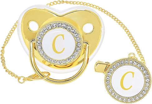 Bling Personalized Pink Baby Pacifier with Pacifier Clips and Anti-dust Cover A-Z 26 Letters(Pink,M) in Kuwait