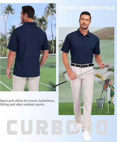 Jacquard Polo Shirts for Men Short Sleeve Golf Shirt Dry Fit Moisture Wicking Performance Golf Shirts in Saudi Arabia