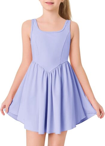 Haloumoning Girls Athletic Tennis Dress Kids Workout Adjustable Straps Golf Dance Dresses 5-14 Years in Saudi Arabia