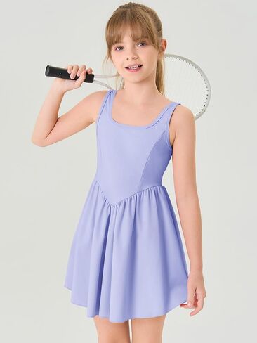 Haloumoning Girls Athletic Tennis Dress Kids Workout Adjustable Straps Golf Dance Dresses 5-14 Years in Saudi Arabia