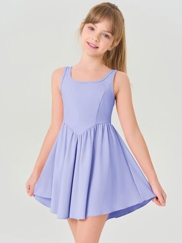 Haloumoning Girls Athletic Tennis Dress Kids Workout Adjustable Straps Golf Dance Dresses 5-14 Years in Saudi Arabia