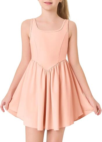 Haloumoning Girls Athletic Tennis Dress Kids Workout Adjustable Straps Golf Dance Dresses 5-14 Years in Saudi Arabia