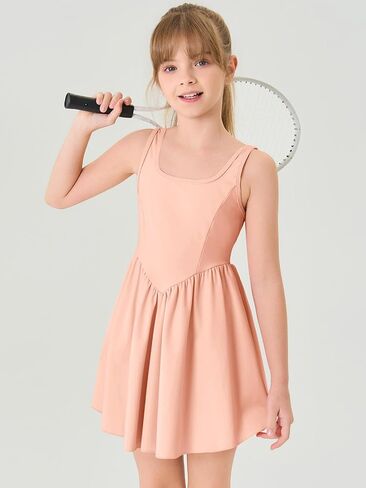 Haloumoning Girls Athletic Tennis Dress Kids Workout Adjustable Straps Golf Dance Dresses 5-14 Years in Saudi Arabia