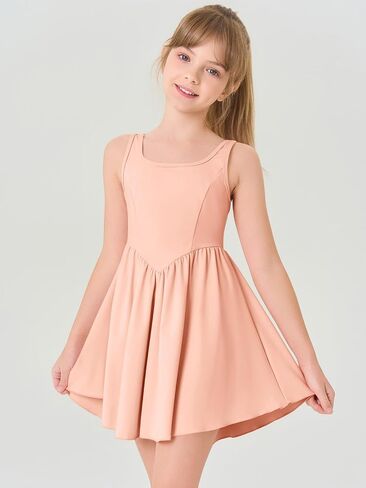 Haloumoning Girls Athletic Tennis Dress Kids Workout Adjustable Straps Golf Dance Dresses 5-14 Years in Saudi Arabia