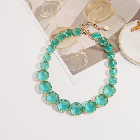 Firstmeet Vintage Resin Rhinestone Necklace Exquisitely cutted Elegant Crystal Collar for Women in Kuwait