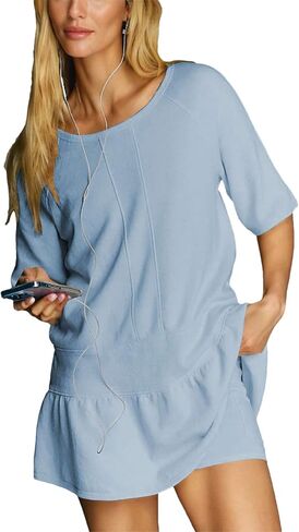 HangNiFang Womens Short Sleeve Athletic Mini Dress with Shorts Summer Workout Tennis Active Oversized Outfits in Saudi Arabia