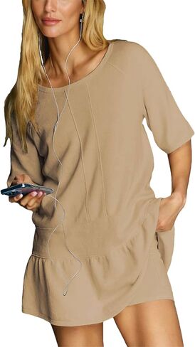 HangNiFang Womens Short Sleeve Athletic Mini Dress with Shorts Summer Workout Tennis Active Oversized Outfits in Saudi Arabia