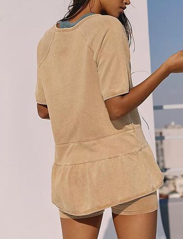 HangNiFang Womens Short Sleeve Athletic Mini Dress with Shorts Summer Workout Tennis Active Oversized Outfits in Saudi Arabia