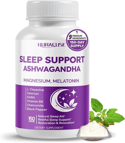 Sleep Support with Ashwagandha Magnesium, Melatonin, L-Theanine, Valerian, Chamomile – Natural Sleep Aid* for Restful Sleep*, Relaxation* & Restoration* – Made in The USA in Saudi Arabia
