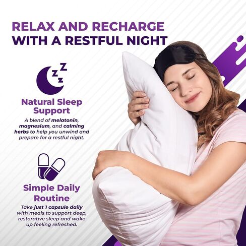 Sleep Support with Ashwagandha Magnesium, Melatonin, L-Theanine, Valerian, Chamomile – Natural Sleep Aid* for Restful Sleep*, Relaxation* & Restoration* – Made in The USA in Saudi Arabia