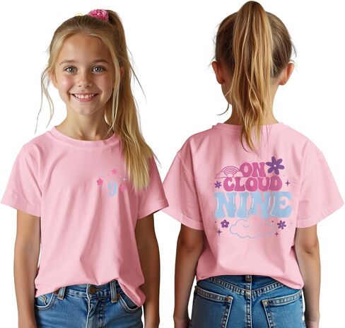 9th Birthday Shirt Girl On Cloud Nine Graphic Tee 9 Year Old Birthday Party T-Shirt Girl Summer Short Sleeve Top in Saudi Arabia
