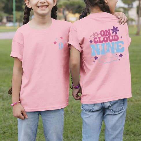 9th Birthday Shirt Girl On Cloud Nine Graphic Tee 9 Year Old Birthday Party T-Shirt Girl Summer Short Sleeve Top in Saudi Arabia