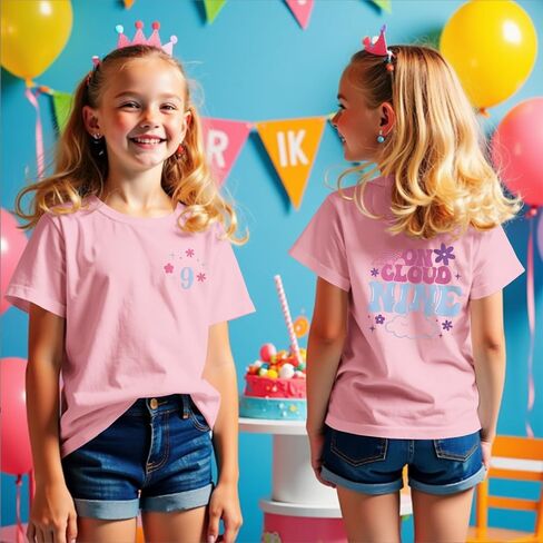 9th Birthday Shirt Girl On Cloud Nine Graphic Tee 9 Year Old Birthday Party T-Shirt Girl Summer Short Sleeve Top in Saudi Arabia