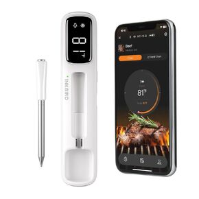 INKBIRD INT-11I-B Mini Wireless Meat Thermometer, Bluetooth 5.4,1000ft/305m Ultra Long Connection, 60 Min Offline Data Storage, IP67 Waterproof, White LED Display, Ideal for BBQ, Grill, and Smoker