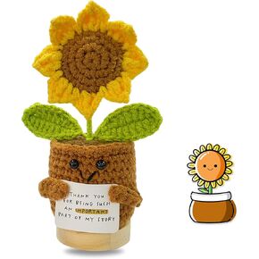 Funny Mini Positive Sunflower Doll Crochet with Positive Card - Thank You for Helping Me Grow, Perfect for Teacher Appreciation Gift from Students, Thank You Gift for Teacher, Friends, Family