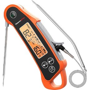 Thermopro TP710 فوري قراءة الحرارة الرقمية للطبخ ، مقياس حرارة طعام المطبخ 2 في 1 في المطبخ مع تحقيقات مزدوجة وشاشة درجات الحرارة المزدوجة للفرن ، الشواء ، المدخن والشواء