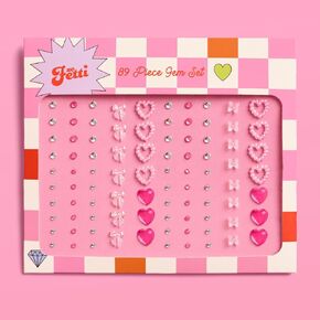 xo, Fetti Bow + Heart Face Eye Gems - 89 pcs. | Cute Bachelorette Face Stickers, Birthday Rhinestone Accessory, Concert Party Decorations, Rave Supplies