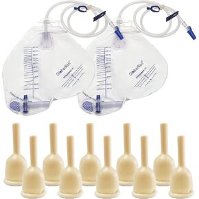 Latex Condom Catheters External Self Sealing Set, 2 Pack 2000ml Urinary Drainage Bag with Anti-Reflux Chamber, 10pcs Condoms for Men (1.38inch/35mm)