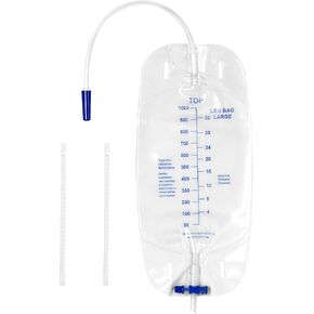 5 Pack Urinary Drainage Bag 1000ml/cc Catheter Leg Bag, Anti-Reflux Valve, Easy Flip Drain, Elastic Adjustable Cloth Straps, Individual Package