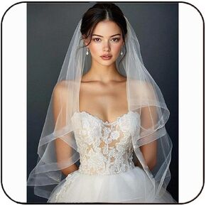 Latious Fingertip Bride Wedding Veils 2 Tier Bridal Veil Ribbon Edge Veils with Comb for Brides and Women