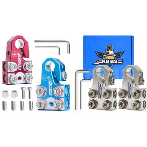 Kaas 8-Way Lead Acid Battery Terminal Connector Set – Positive and Negative Pair with OEM Top Post Adapter + Heavy Duty Battery Terminals, for SAE/DIN/EN Tapered Top Post, Compatible with 8AWG to 4/0