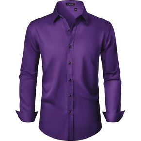 Men's Dress Shirts Long Sleeve Stretch Wrinkle Free Slim Fit Wedding Formal Button Down Shirt