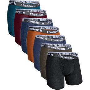 Mens underwear Rayon Boxer Briefs 7-Pack Moisture Wicking with Fly Trunks for Man