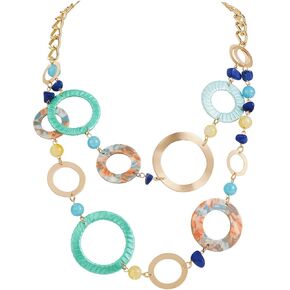 Bocar Layered Collar Necklace Statement Circle 2 Strand Chain Jewelry Necklaces Trendy for Women Gift