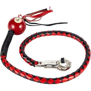 Leather Motorcycle Whips 36"/42" Get Back Whip with ball Heavy Duty Biker Whips Handlebar Accessories for Motorbike (Black&Red, 42")