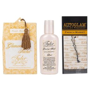 Elanze Designs Tyler Candle ICON Autoglam Air Freshener and Scented Laundry Sachet - HIGH MAINTENANCE 2 Ounce Hand Lotion Bundle; set of 3
