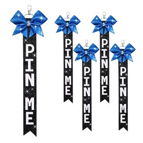 Aileam 6 PCS Cheer Pin Me Ribbon Cheer Bag Bow Keychain with Rhinestones in Neon Pink/Black for Teen Girls Cheerleading Sports Accessory