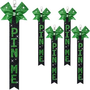 Aileam 6 PCS CHEER PIN ME RIBBON CHEST BAS BOW KEYCAIN مع أحجار الراين في Neon Pink/Black for Teen Girls Sports Sports Accessory in Kuwait