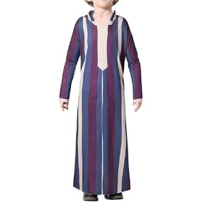 Wsplyspjy الأولاد المسلمين Thobe مخطط Maxi Kaftans Kids مقنعين الأكمام طويلة الثوب العربي رداء الإسلامي
