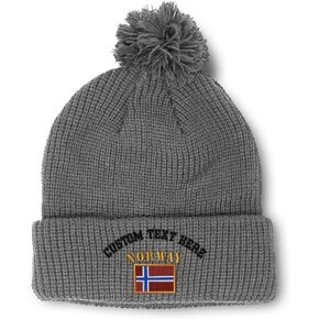 Speedy Pros Pom Pom Beanies for Women Norway Flag Embroidery Skull Cap Flags Winter Hats for Men Acrylic 1 Size