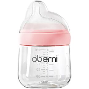 Baby Bottles with Slow Off-Centered Nipple for 0+ Months, Anti Colic Newborn Milk Feeding Bottle, 150ml/5oz/Pink/2Pack in Kuwait
