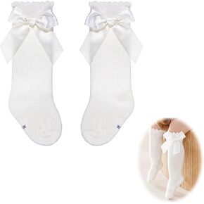 Baby Knee Socks, Bow Ruffled Knee High Socks Long Cotton Tube Stockings for Infant Toddler Girls Newborn Dress Socks
