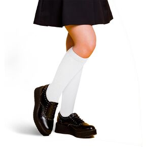 KONY 3 Pairs Girls Knee High Socks, Soft Cotton School Uniform Long Socks, 4-12 Years, Black, White, Navy Blue