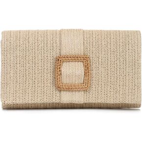 Straw Clutch Purse for Women Rattan Summer Evening Handbag Woven Beach Envelope Purse Raffia Handbag