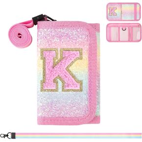 محافظ الفتيات للأطفال 2 3 4 5 6 7 8 9 10 سنوات ، محفظة أولية شخصية للفتيات في سن المراهقة ، رسالة صغيرة لطيفة Trifold Wallet Rainbow Glitter Toddler Coin مع هدايا الملصقات السحرية (Pink-P) in Kuwait
