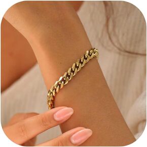 TEN MIRO 16k Chunky Gold Bracelets for Women Non Tarnish, Womens Gold Bracelet Stack Layered Chunky Chain Bracelets Waterproof Link Cuff Herringbone Bracelet Mothers' Day Jewelry Gifts