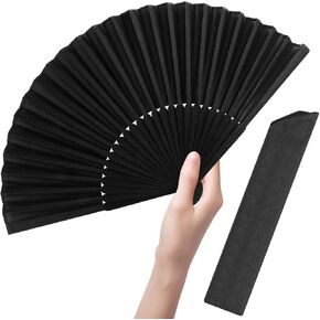 Black Folding Handfan Handheld, 8.2" Chinese Fan Hand Fans Foldable for Women & Nylon Spanish Foldable Fans for Dance Hand Fans Folding Retro Fabric Tai Chi Kung Fu Fan