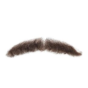 Realistic Human Hair Mustache & Beard for Men, Thick Fake Beard with Invisible Lace, Fake Mustache Ideal for Cosplay, Halloween Costumes, and Themed Parties (Brown)
