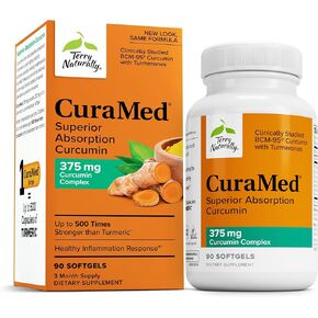 Terry Naturally CuraMed 375mg - Antioxidant Supplement for Brain & Immune Health Support - Dietary Supplement with Curcumin & Turmeric Essential Oil - Herbal Liver Support - 90 Softgels